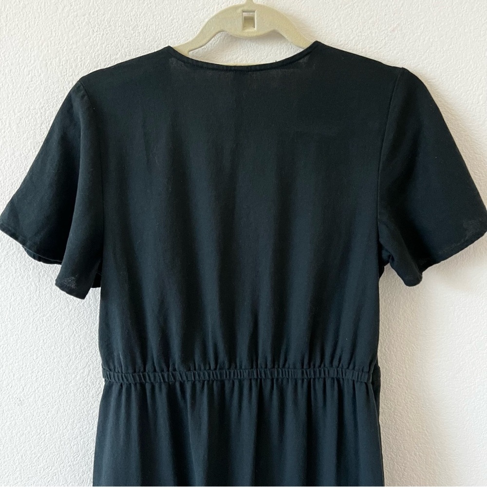 NWT Pact Cafe Crepe Faux Wrap Midi Dress Black Organic Cotton Minimalist S - Picture 12 of 16